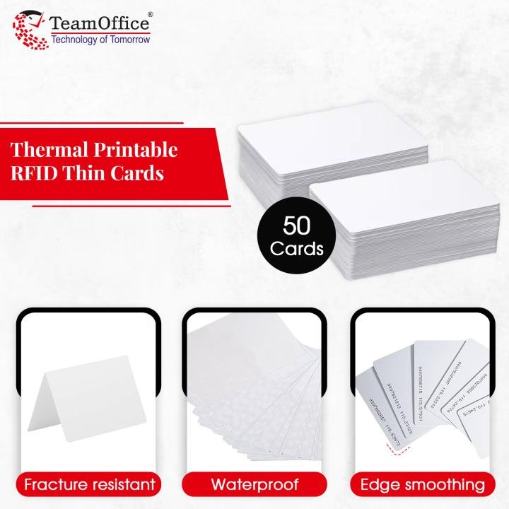 Team Office Thin, ISO, Thermal Printable RFID Proximity Cards for Attendance and Access Control (Pack of 50)